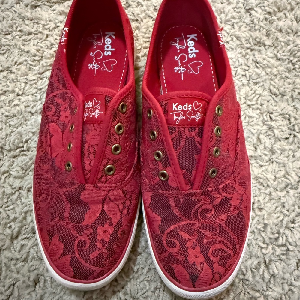 Keds Kids Red Lace Slip-On Sneakers